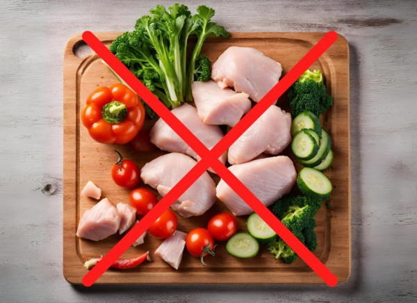 Raw chicken and vegetable on the same board is a risk for gastroenteritis