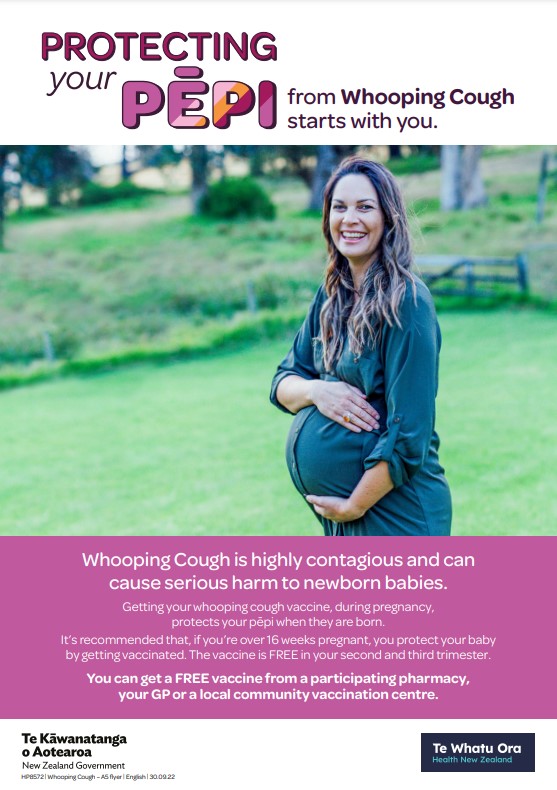 Poster on importance of protecting your unborn baby from whooping cough through vaccination