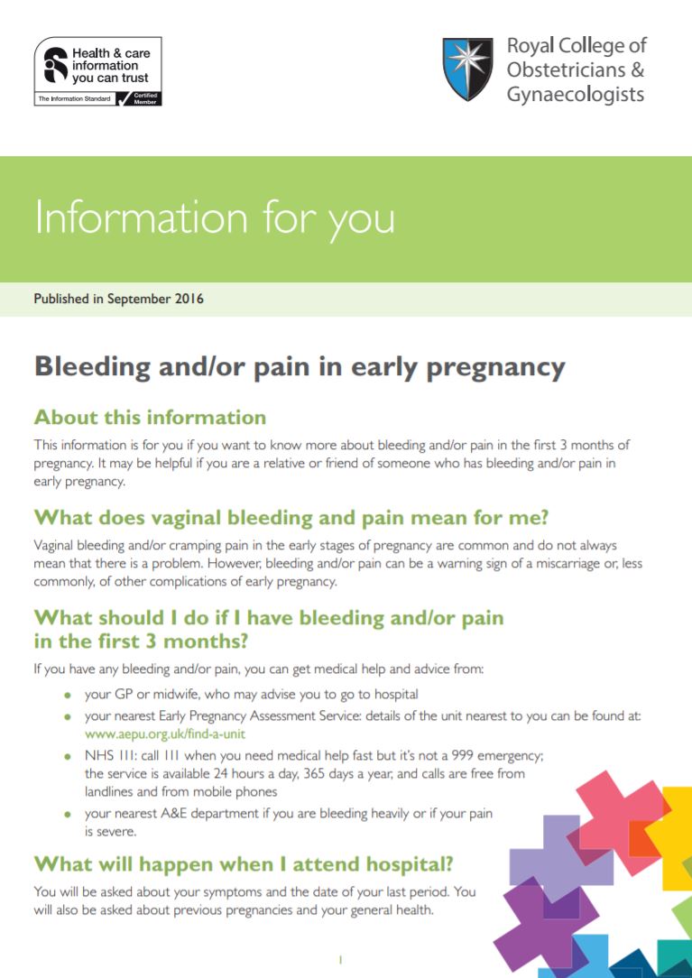 bleeding or pain in early pregnancy