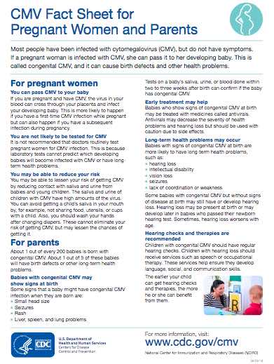 cmv fact sheet for pregnant woman and parents