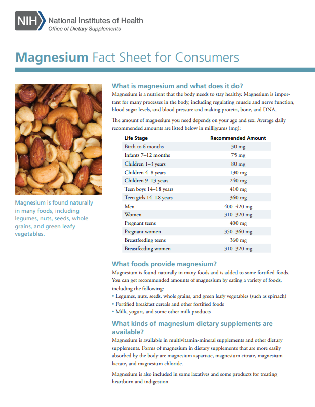 magnesium fact sheet brochure