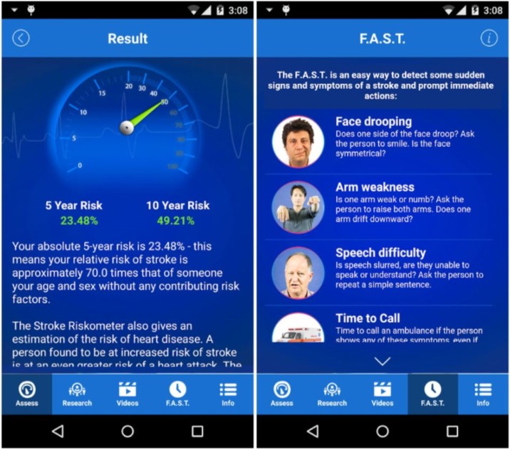 Stroke riskometer app screenshots